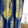 Curtain 1PC Gold Stamping Leaf For Living Room Navy Blue Drape Kids Baby Bedoom Window Study Shade Custom #E