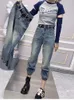 Kvinnors jeans y2k överdimensionerade jeans kvinnor sommaren smal 2023 nya veckade ben kaninbyxor knubbiga mm tunna raka pappa byxor s-4xl 40-100 kg j240306