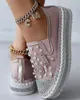 Casual Shoes Designer Sneakers Women Flats Daliy Wear Pearls Rhinestone Decor Muffin Ladies Loafers Zapatos De Mujer