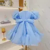 2024 Girls Princess Tulle Dress Kids Puff Sleeve Mesh Children Birthday Party Ball Gown Dresses Summer Elegant Vestido 240223