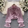 Women's Blouses Ruffles Stain Chiffon Blouse Summer Women Lantern Sleeve Fashion Slim Loose Vacation Ladies Casual Chic Tops 2024