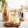 Storage Bottles Transparent Heart Shaped Lid Glass Container Amber Sealed Jars Coffee Bean Kitchen Food Containers