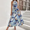 Summer Casual Dresses Womens Clothing Bohemian tryckt ärmlös Swing Ruffles klänning