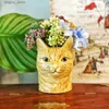 Вазы в форме головы кошки, ваза для цветов, ручная роспись, керамическая ваза, цветочная композиция, аксессуары для дома, украшение L240309