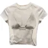 T-shirt da donna PREPOMP 2023 Nuovo arrivo estivo Manica corta Bikini Stampa floreale Girocollo Maglietta bianca Donna GK978 J240306 J240309