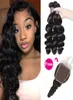 Buy 3Bundles Get A Closure Deep Loose Hair Extensions Brazilian Human Hair Bundles with Closure Loose Wave Yaki Straight Wate4196385