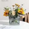 Vases Ice Sculpture Square Creative Square Hydroponic Green Planting Clover Pot Green Lobby Hydroponic Flowers Glass Vase Wholesale L240309