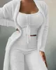 Damen Nachtwäsche Passende Sets 2024 Herbst Winter Plüsch Samt Pyjama Set Crop Top Lange Hosen Mantel 3 Stück Anzug weiche Pyjamas