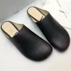 Female desinger Vintage Leather Single Shoes Brushed Color Simple Large Head Casual Love Shoes Round Head Masked Calf Leather Anti slip Sole Womens Slippers