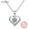 YHAMNI Original 100% 925 Sterling Silber Schmuck 6mm CZ Diamant Herz Anhänger Halskette Für Valentinstag Geschenk der Liebe XDZ24227a