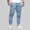 Men Casual Sports Pants Summer Solid Color Pockets Elastic Waist Joggers Pantaloons Male Daily Outdoor Skinny Workwear 240226