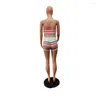 Kvinnors träningsdräkter Summer Rainbow Sticked Crop Top 2 Piece Kort byxa Set Set Womens Outfits Clothhet Backless Two Set Y Cl Dhoyl