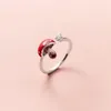 Anelli a grappolo Simpatico fungo rosso gocciolante aperto Sterling 925 Gioielli in argento con diamanti regolabili per le donne Accessorio regalo per ragazza3112