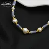 GLSEEVO Sea Blue Treasure Interval Freshwater Pearl Set Necklace DIY Fashion Jewelry Making Design Beads Stone 240305