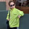 Kids letter embroidered applique sweatshirt boys double pocket long sleeve sports pullover 2024 spring children casual clothes Z7045