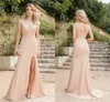 Pearl Pink Split Sukienki wieczorne Sukienki Suknie Nowe sheer klejnot klejnotów bez pleców długa sukienka na studni