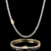 Hip Hop 3mm 4mm 5mm Lente Gesp Zirkoon Tennis Collier Real Gold Plating Een Rij diamanten Ketting Bracelet3012