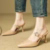 Pantoufles Mules d'été chaussures femme 2024 en cuir véritable bout pointu talons hauts fête danse pantoufle sexy concepteur diapositives dames sandales