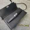 Plånbok på kedjan äkta läderdesigner handväska med rem serienummer full set box förpackning kvinna plånböcker hela cowskin -korthållare