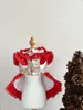 Köpek giyim saf pamuklu evcil hayvan kıyafetleri kırmızı küçük çiçek baskısı yay prenses elbise orta Yorkshire kaniş yavrusu köpek ceketi