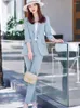 Pantalon de deux pièces pour femmes Femmes Summer Business Work Wear Pantalon Costume Rose Bleu Kaki Noir Bureau Dames Demi-manches Blazer et pantalon formel