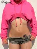 T-shirt Dulzura Rose Rouge Sweat à capuche Pulls Sangle élastique Crop Top 2023 Automne Hiver pour femmes Streetwear Club Grossiste Y2K