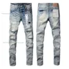 Ontwerper voor herenbroeken Paars Paarse Jeans Aanpassen Trends Distressed Black Ripped Biker Slim Fit Mans Stacked Men Baggy Jeans Hole