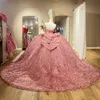 Blowly Pink Quinceanera Dress Ball Suknia Koronkowa koralika Tull Mexico Corset Sweet 16 Vestidos de 15 Anos