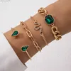 Fashion and high-end green diamond inlaid bracelet set light luxury imitation inlaid multi-layer bracelet