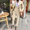 2023 mode Champagner Männliche Anzüge Slim Fit Revers 3 Stück Männer Für Hochzeit Blazer Weste Hosen Kostüm Homme 240307