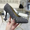 Ontwerpers schoenen EUR43 vierkante tenen naaldhak Lady pompen 9,5 cm hoge hakken met doos mode strass jurk schoen voor dames