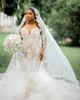 2024 arabe Aso Ebi grande taille dentelle ivoire sirène robe de mariée perles fleurs niveaux robes de mariée robes ZJ201
