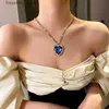 Pendentif colliers Pendentif coeur en cristal de luxe 14K collier en or blanc pour femmes collier complet en strass Titanic coeur d'océan bleu coeur pour toujours bijoux L240309