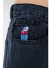 Jeans da donna Abbigliamento da strada jeans Y2K pantaloni hip-hop jeans tasca ricamati cartoon pantaloni neri pantaloni larghi alla moda casual a vita alta J240306