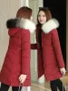 Parkas Korean Slim Faux Fur Collar Parkas Jackets Casual Winter Warm Thick Abrigos Quilted Overcoat Women New Cotton Padded Parcas Coat