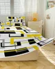 Bed Skirt Abstract Geometry Squares Modern Art Black Yellow Fitted Bedspread With Pillowcases Mattress Cover Bedding Set