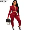 Vazn Special Design Solid Zippers Bandage Fashion Elegant Sexy High Street Set Sport Women Young Energetic 240309