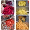 Pequena máquina comercial multifuncional de corte de vegetais para batata, tomate, cebola, máquina de corte e corte em cubos