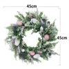 Couronne d'œufs de Pâques à fleurs décoratives, 17.7 pouces, feuilles vertes, printemps et été, pour fête, porche intérieur et extérieur, célébration de vacances