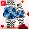 Armbandsur Olevs 9970 Luxury Quartz Par Watch For Men Women Number Dial Rhombus Mirror Handklocka Rostfritt stål Originalklockor