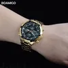 BOAMIGO BRAND Watches Wojskowe Mężczyzn Sport Watches Auto Data Chronograph Gold Steel Digital Quartz WristWatches Relogio Masculino Ly210m
