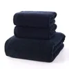 Ensemble de serviettes noires en coton éponge solide, 3 pièces, petite serviette pour le visage et grandes serviettes de bain et de douche, de haute qualité, Set3005