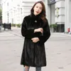 Kvinnors hela imitation Ny Mink Velvet Medium längd Stående krage Haining Fur Coat 162337