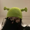 Berets Funny Hat Monster Shrek Green Hats Female Winter Knitted Cap Cute Head Cover Wool Caps Beanie Gorro