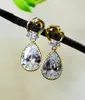 Dangle Earrings Charm Female Yellow Gold Color Drop Big White Crystal For Women Wedding Oval Jewelry