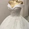 Robe de mariée de luxe en perles de cristal, avec des appliques en dentelle, épaules dénudées, col en V, longue robe de mariée en tulle, magnifique robe de mariée à lacets, 2024