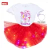 Robes Tutu licorne pour filles, tenue chemise d'anniversaire, ensemble pour tenues de fête, robe princesse légère, t-shirt avec nom personnalisé