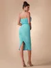 Casual Jurken Gedrapeerde Elegante Feestjurk Vrouwen Midi Bodycon Groen Strapless Sexy Avond Verjaardag Club Outfits Zomer 2024