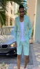 Skräddarsydd Mint Green Double Breasted Mens Suits Short Pants Summer Beach Groom Suit Casual Business Wedding Man Blazer X05174682
