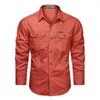 Autumn Fashion Coton Shirts for Men Long Sleeve MultiPocket Cargo Shirt Solid Color Casual Outdoor Colthing Mens 240306